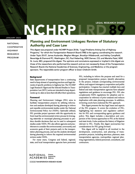 Planning and Environment Linkages: Review of Statutory Authority and Case Law