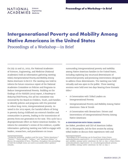Intergenerational Poverty and Mobility Among Native Americans in the United States: Proceedings of a Workshop—in Brief