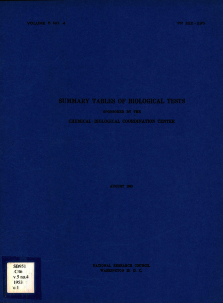 Summary tables of biological tests: Volume 5 No. 4 : August 1953