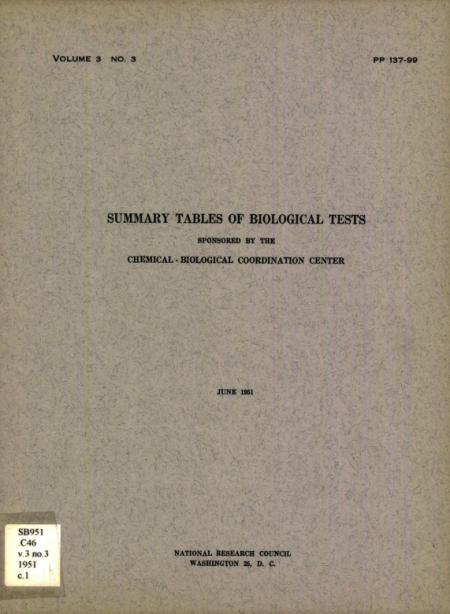 Summary tables of biological tests: Volume 3 No. 3 : June 1951