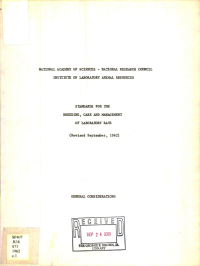 Cover Image: Standards for the breeding, care and management of laboratory rats (revised September, 1962). General Considerations.
