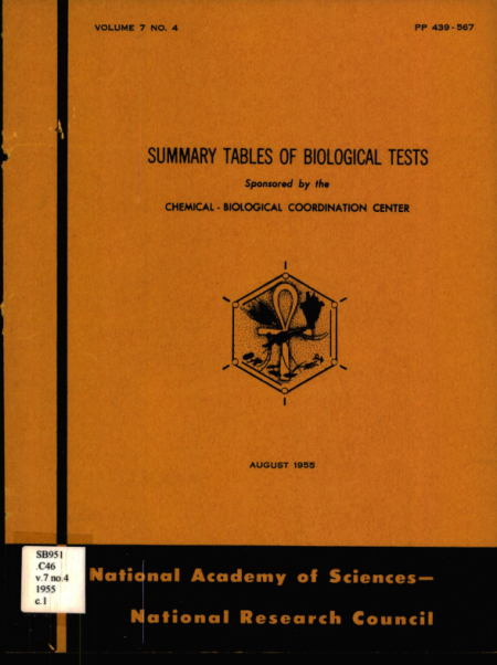 Summary tables of biological tests: Volume 7 No. 4 : August 1955