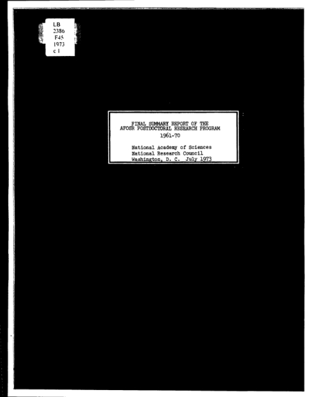 Final summary report of the AFOSR postdoctoral research program, 1961-70
