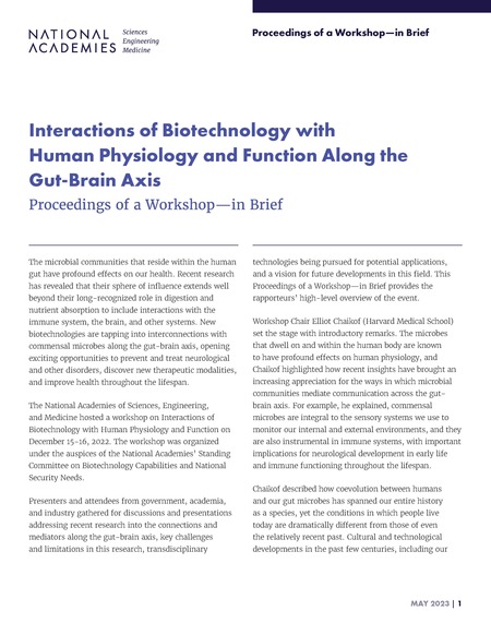 Interactions of Biotechnology with Human Physiology and Function Along the Gut-Brain Axis: Proceedings of a Workshop–in Brief