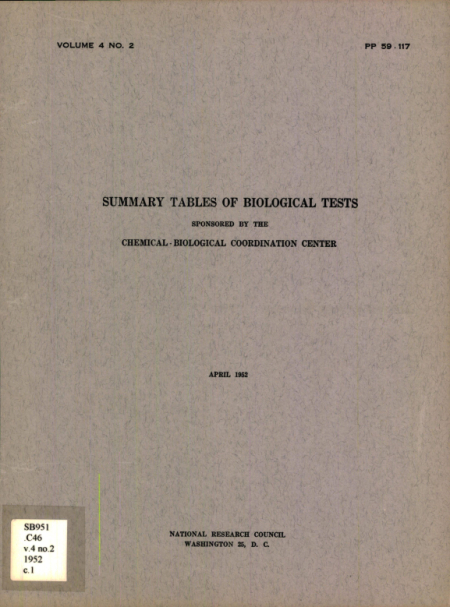 Summary tables of biological tests: Volume 4 No. 2 : April 1952
