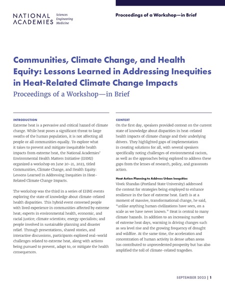 Communities, Climate Change, and Health Equity: Lessons Learned in Addressing Inequities in Heat-Related Climate Change Impacts: Proceedings of a Workshop–in Brief