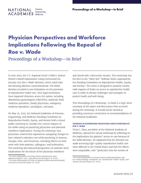 Physician Perspectives and Workforce Implications Following the Repeal of Roe v. Wade: Proceedings of a Workshop–in Brief