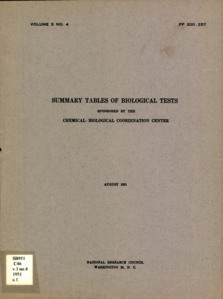 Summary tables of biological tests: Volume 3 No. 4 : August 1951