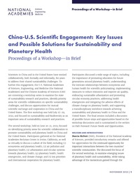 China-U.S. Scientific Engagement: Key Issues and Possible Solutions for Sustainability and Planetary Health: Proceedings of a Workshop—in Brief
