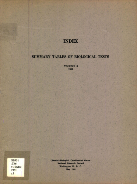 INDEX: Summary tables of biological tests : Volume 3 : 1951