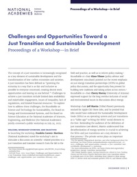 Challenges and Opportunities Toward a Just Transition and Sustainable Development: Proceedings of a Workshop—in Brief