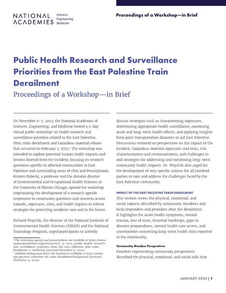 Public Health Research and Surveillance Priorities from the East Palestine Train Derailment: Proceedings of a Workshop–in Brief