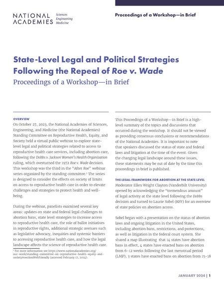 State-Level Legal and Political Strategies Following the Repeal of Roe v. Wade: Proceedings of a Workshop–in Brief