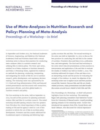Use of Meta-Analyses in Nutrition Research and Policy: Planning of Meta-Analysis: Proceedings of a Workshop–in Brief