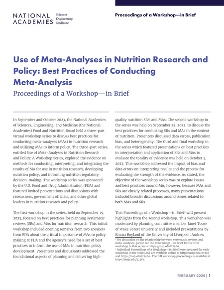 Use of Meta-Analyses in Nutrition Research and Policy: Best Practices of Conducting Meta-Analysis: Proceedings of a Workshop–in Brief