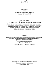 Cover Image: Data on Chemicals for Ceramic Use; Formulas, Molecular Weights, Colors, Crystal Forms, Densities, Refractive Indices, Melting Points, Boiling Points, Transition Points, Decomposition Temperatures. Based on Report of the Committee on Chemical Data for Cera