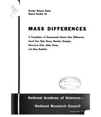 Cover Image: Mass Differences; a Compilation of Experimental Atomic Mass Differences Found From Beta Decay, Reaction Energies, Microwave Data, Alpha Decay, and Mass Doublets.