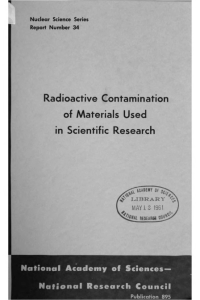 Cover Image: Radioactive Contamination of Materials Used in Scientific Research; Report for the Subcommittee on Radiochemistry of the Committee on Nuclear Sciences, Division of Physical Sciences, National Academy of Sciences, National Research Council,by James R. DeVo