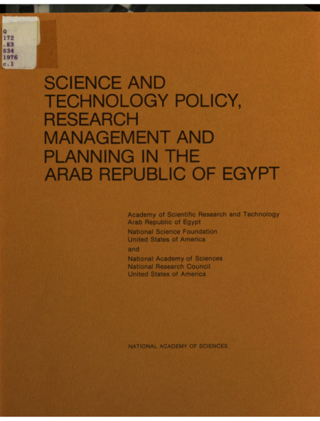Science and Technology Policy, Research Management and Planning in the Arab Republic of Egypt