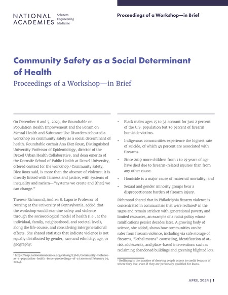 Community Safety as a Social Determinant of Health: Proceedings of a Workshop–in Brief