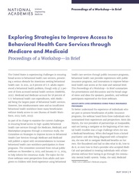 Exploring Strategies to Improve Access to Behavioral Health Care Services Through Medicare and Medicaid: Proceedings of a Workshop–in Brief