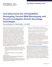 Law Enforcement Use of Probabilistic Genotyping, Forensic DNA Phenotyping, and Forensic Investigative Genetic Genealogy Technologies: Proceedings of a Workshop—in Brief