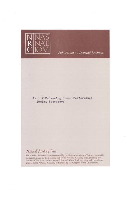 Enhancing Human Performance: Background Papers, Social Processes
