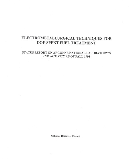 Electrometallurgical Techniques for DOE Spent Fuel Treatment: Status Report on Argonne National Laboratory's R & D Activity as of Fall 1998