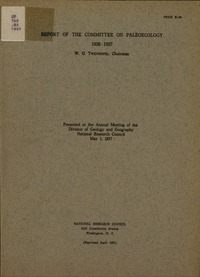 Report of the Committee on Paleoecology, 1936-1937; Presented at the Annual Meeting of the Division of Geology and Geography, National Research Council, May 1, 1937