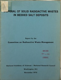 Disposal of Solid Radioactive Wastes in Bedded Salt Deposits