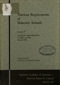 Nutrient Requirements of Beef Cattle: Revised 1958