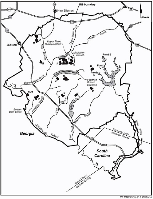 Map of the Savannah River Site, showing location of survey at Aiken