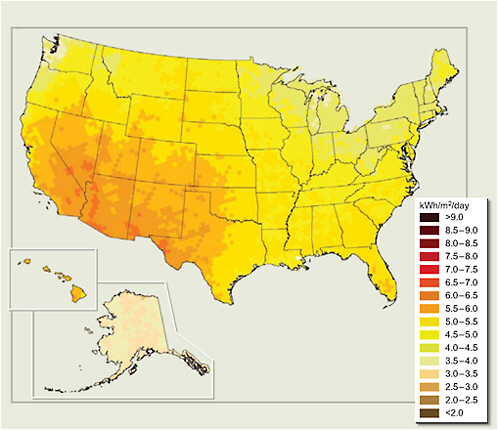 FIGURE 6.3 Solar energy resources in the United States.