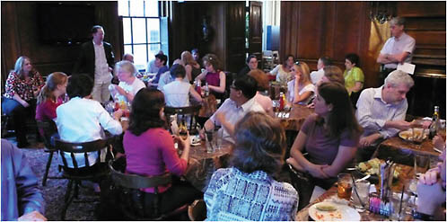 People from a range of backgrounds gather for a WGBH-sponsored Science Café.