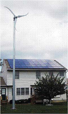 FIGURE 3.3 Small wind turbine, shown near home with rooftop photovoltaic panels installed.