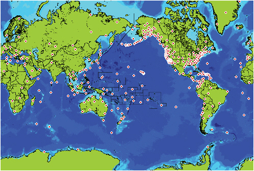 FIGURE 4.1 Data from approximately 350 seismic stations are accessed by the TWCs. SOURCE: West Coast/Alaska Tsunami Warning Center, NOAA.