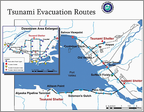 FIGURE D.2 Tsunami evacuation map for Valdez, Alaska. SOURCE: http://www.ci.valdez.ak.us/development/documents/TsunamiBrochureValdez.pdf; with permission from Lisa Von Bargen, City of Valdez.