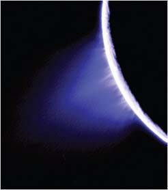 FIGURE 8.5 Geysers on Saturn’s moon Enceladus (from Cassini). SOURCE: Courtesy of NASA/JPL/Space Science Institute.