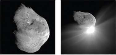 FIGURE 8.7 Comet Temple 1 before and after Deep Impact. SOURCE: Courtesy of NASA/JPL-Caltech/University of Maryland.