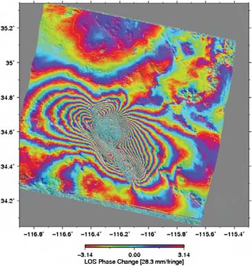 FIGURE 8.15 Interferometric synthetic aperture radar mapping of earthquake displacement. SOURCE: Courtesy of Andrew Newman, Georgia Institute of Technology, http://geophysics.eas.gatech.edu.
