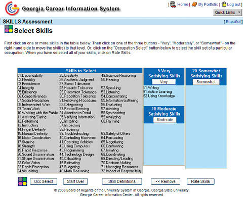 FIGURE 6-2 Skills assessment in the Georgia Career Information System.
