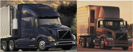 FIGURE 5-9 Volvo full sleeper cab (left) and day cab (right). SOURCE: Courtesy of Volvo.