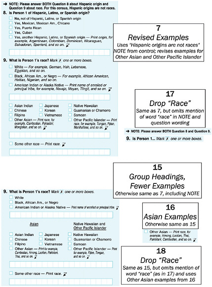 Figure B-3 2010 Alternative Questionnaire Experiment, variations on race question