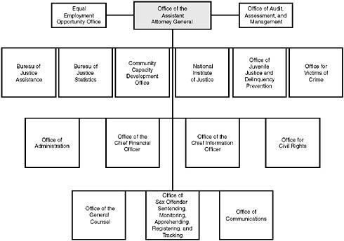 FIGURE 1-1 Office of Justice Programs organizational chart.