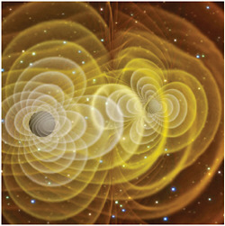 FIGURE 5.2 Simulated image of gravitational radiation from two merging black holes using NASA’s Columbia supercomputer. A movie of this simulation can be found at http://www.nas.nasa.gov/News/Archive/2006/08-09-06.html. SOURCE: Chris Henze, NASA.