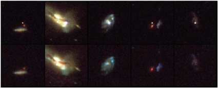 FIGURE 2.3.1 Host galaxies of distant supernovae, visible as bright point sources in the top row of images. SOURCE: NASA, ESA, and Adam Riess (STScI).