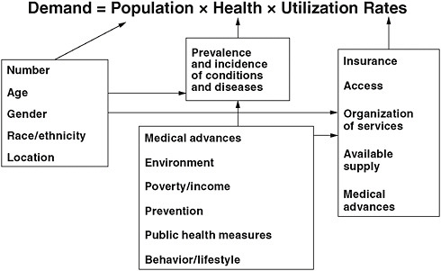 FIGURE 6-4 Factors to consider when assessing health care workforce demand.