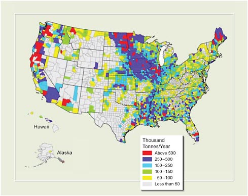 FIGURE 2-10 Total biomass available in the United States by county. Source: Milbrandt, 2005.