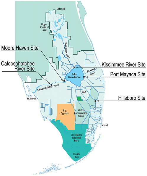 FIGURE 3-6 Locations of the five originally planned CERP ASR pilot projects. Ultimately, pilots were constructed only on the Kissimmee River and the Hillsboro sites because of funding limitations or poor site conditions.