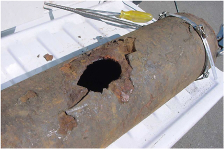 FIGURE 1.3.2 A failed cast iron pipe. Courtesy of Mark Lewis, East Bay Municipal Utility District.